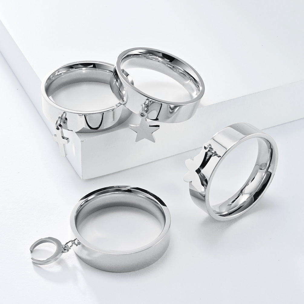 Neutral Wind Star Moon Butterfly Cross Stainless Steel Ring for Men and Women Accessories