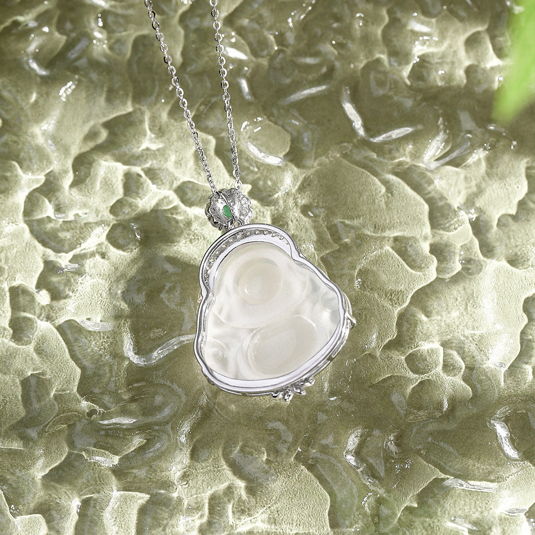 Buddha Gong Chalcedony Necklace Women's S925 Sterling Silver Guochao Style