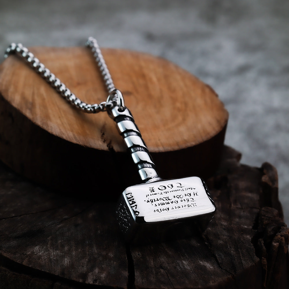 Planderful Thunder Hammer Pendant Necklace Titanium Steel Unisex Norse Legacy Jewelry For Men Women