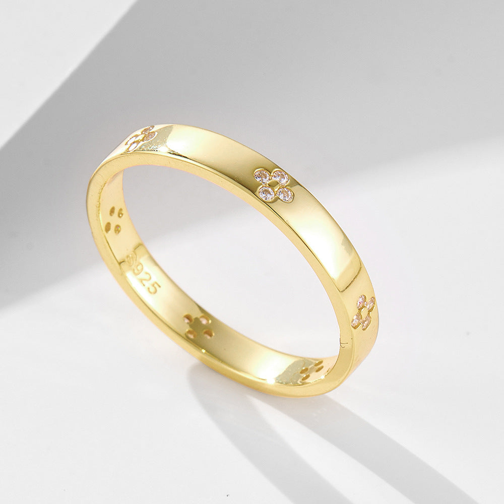 Four-Leaf Clover Sterling Silver Ring Zircon Ring Jewelry