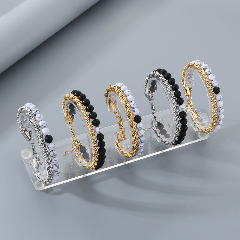 Planderful Mens Turquoise Agate Stainless Steel Bracelet