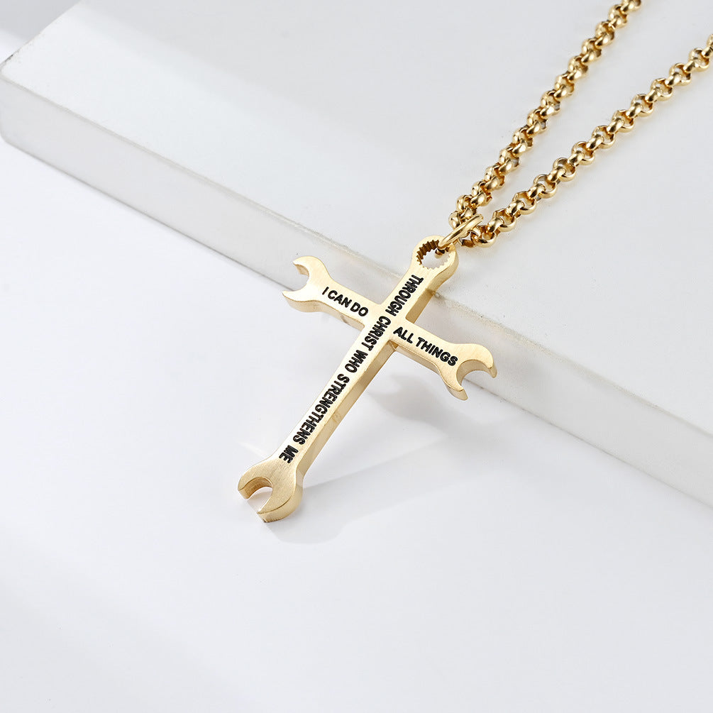 Planderful Wrench Cross Necklace Titanium Steel With Personalized Design For Edgy Jewelry Lovers