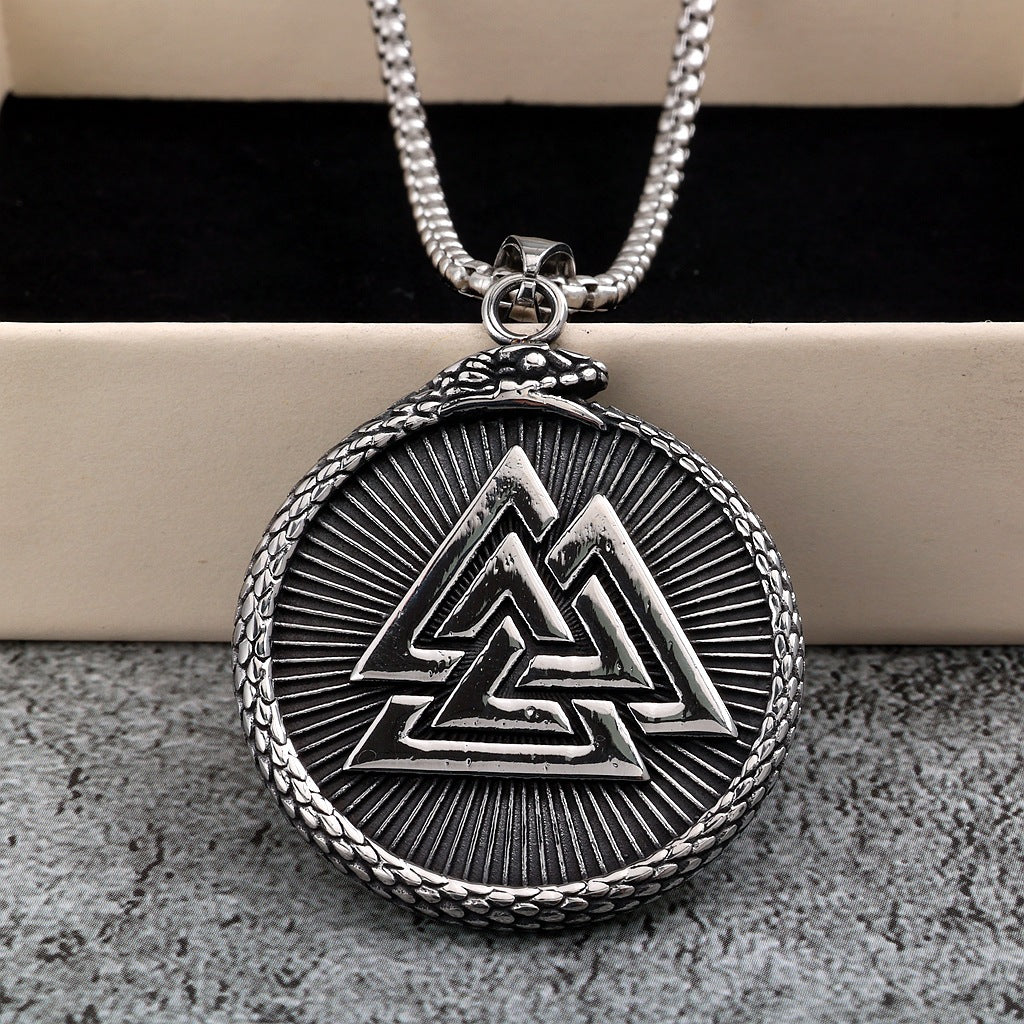 Vintage Viking Compass Stainless Steel Men's Pendant Necklace