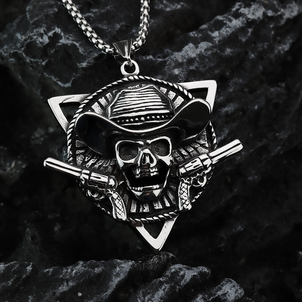 Vintage Men's Jewelry Stainless Steel Denim Skull Pendant Necklace