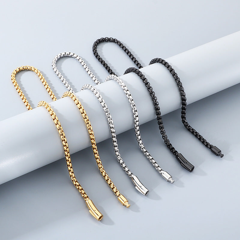 Stylish & Lettering Necklace – Hip-Hop Square Pearl Chain Bracelet