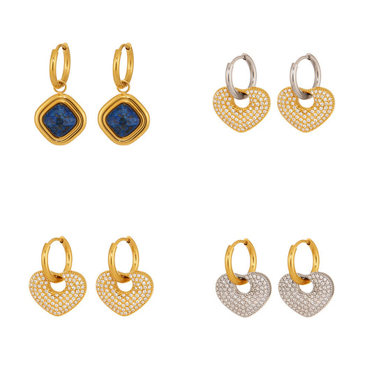Planderful Lapis Rhombus Earrings Women Gold Plated