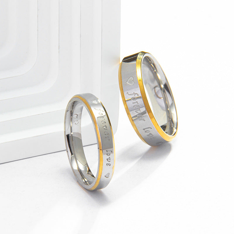 Forever Loves You Japanese and Korean Style Stainless Steel Couple Ring for Men and Women