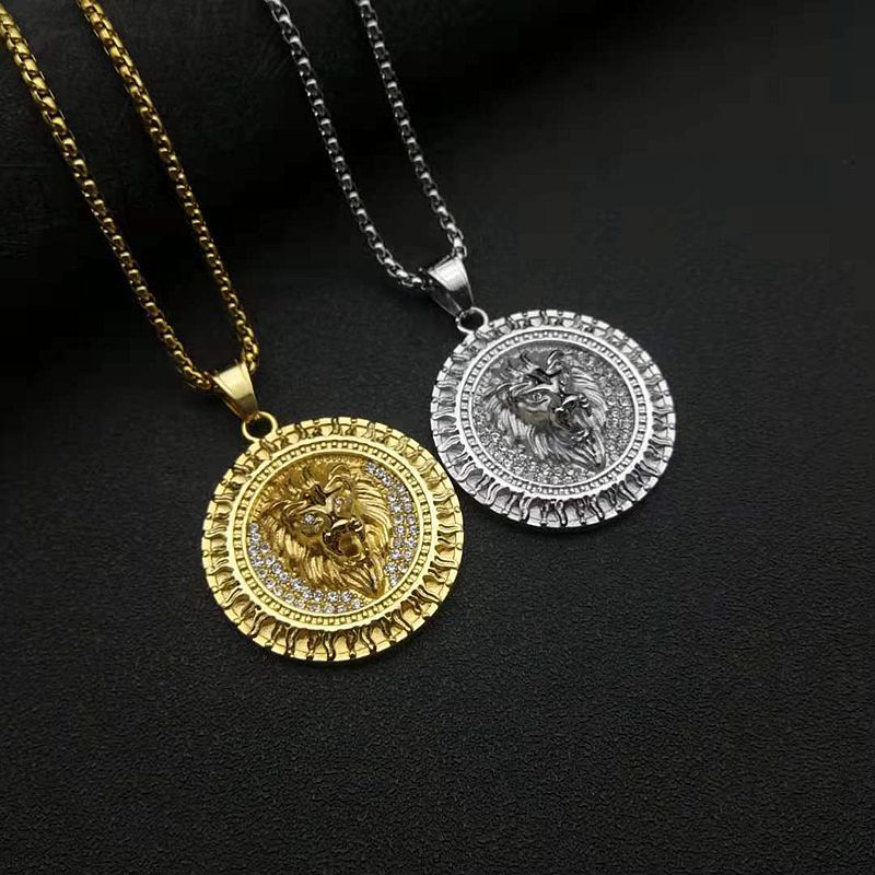 Gold-Plated Stainless Steel Necklace - Statement Lion Head