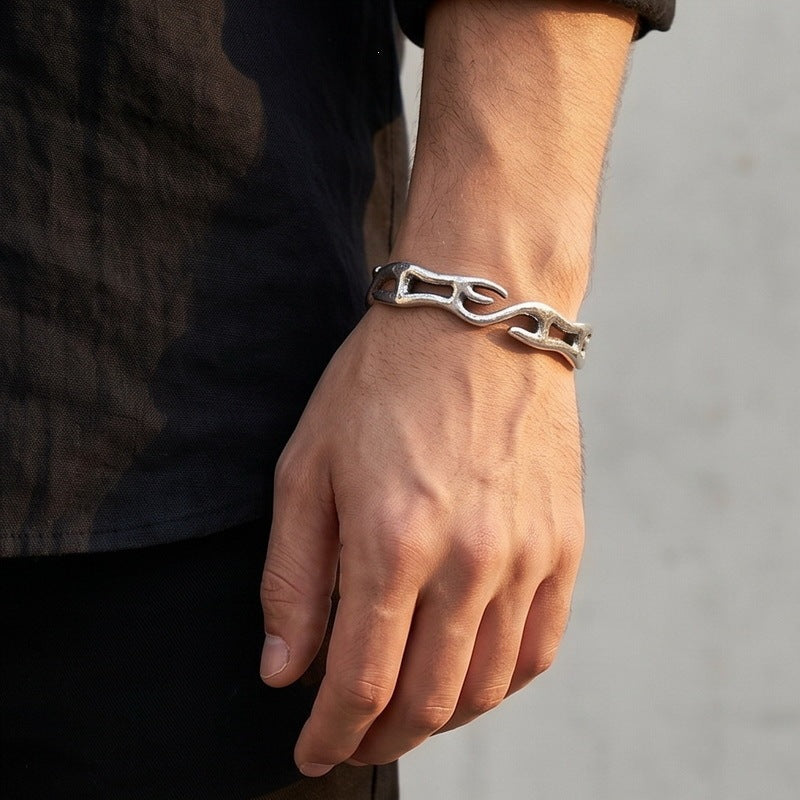 Punk Twist Twist Rope Open Bracelet Antique Stainless Steel Men's Thorn C-Shaped Bracelet