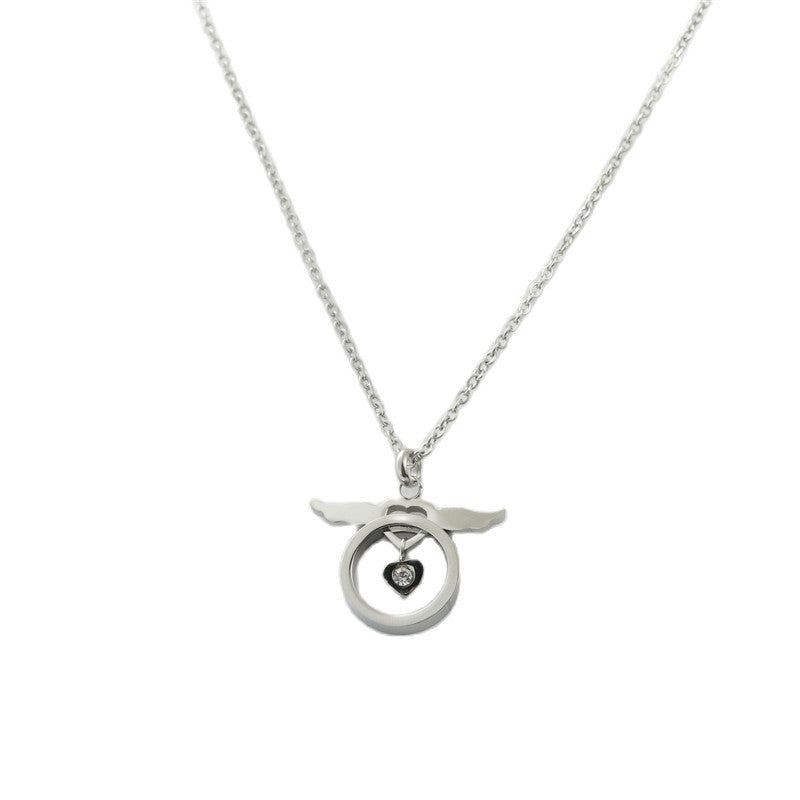 Titanium Steel Retro Angel Wings Pendant Necklace for Trendy Men and Women