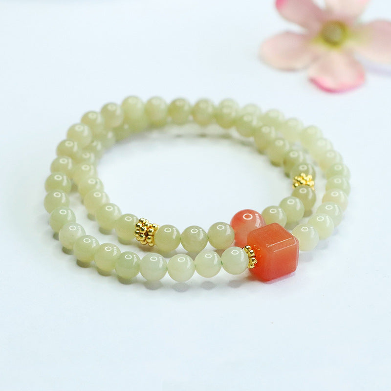 Hetian Jade & Yanyuan Agate Double-Wrap Bracelet