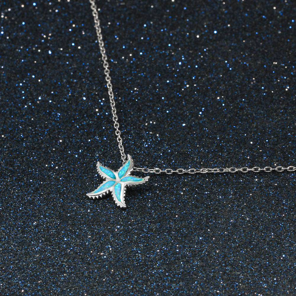 Planderful Jewelry Opal Necklace Starfish Pendant