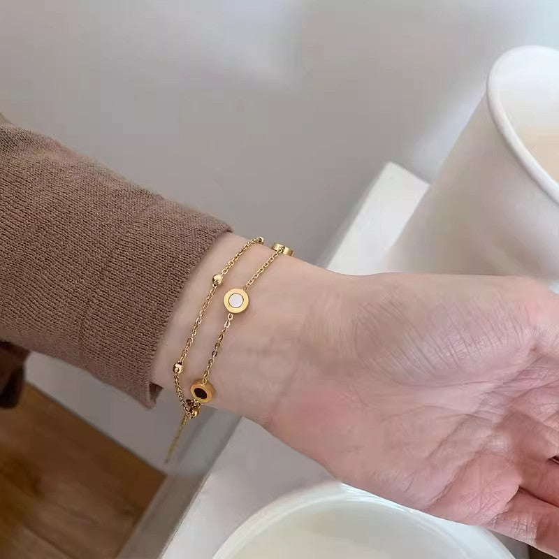 Planderful Jewelry Rose Gold Plated Titanium Steel Bracelet Double Layer Design For Everyday Luxury