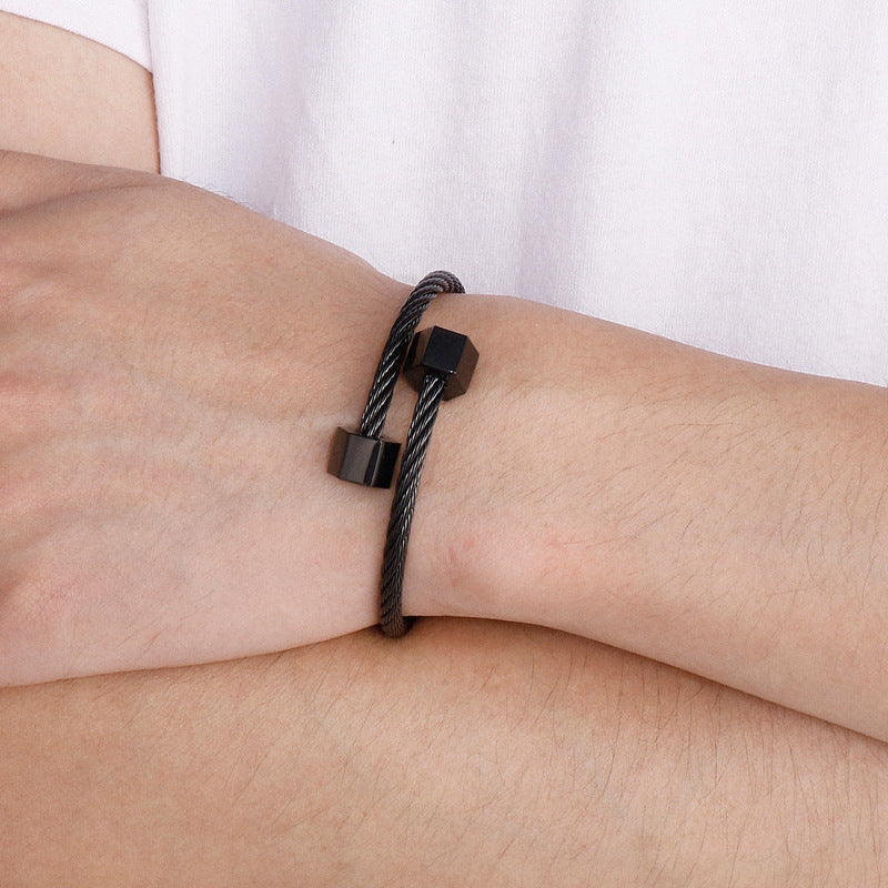 Hexagonal Open Elastic Bracelet – Men's Titanium Steel Winding Geometric Weiya Bracelet
