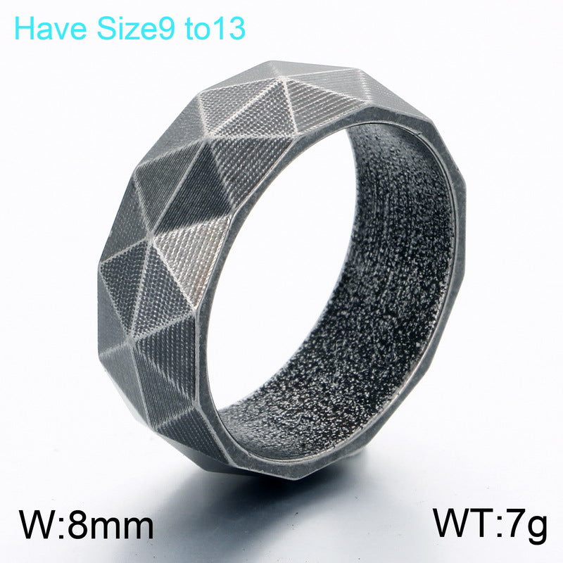 Niche Creative Geometric Ring, Punk Style Retro 8mm Rhombus Cut Stainless Steel Men's