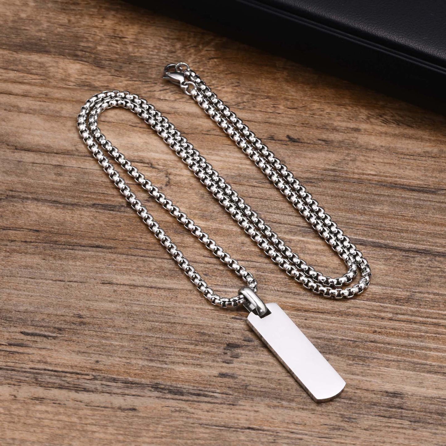 Stainless Steel Glossy Tag Black Pendant Necklace for Men