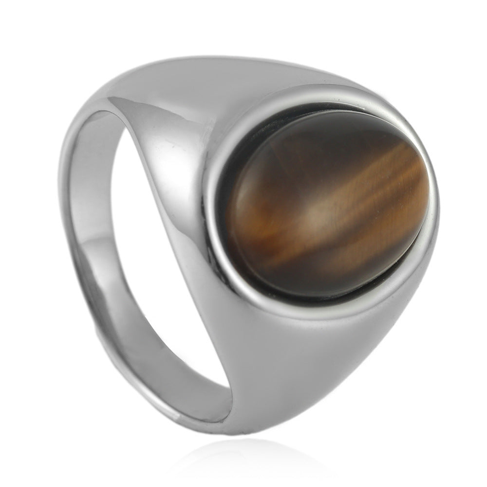 Planderful Titanium Steel Multi Color Stone Ring For Men And Unisex Punk Retro Statement Jewelry