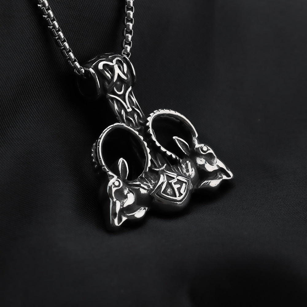 Planderful Viking Thor's Hammer Necklace for Men Personalized Stainless Steel Nordic Rune Pendant
