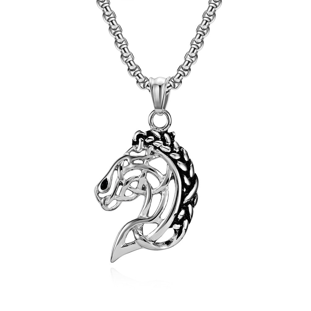 Planderful Horse Head Necklace Celtic Hollow Design Stainless Steel Unisex Timeless Jewelry