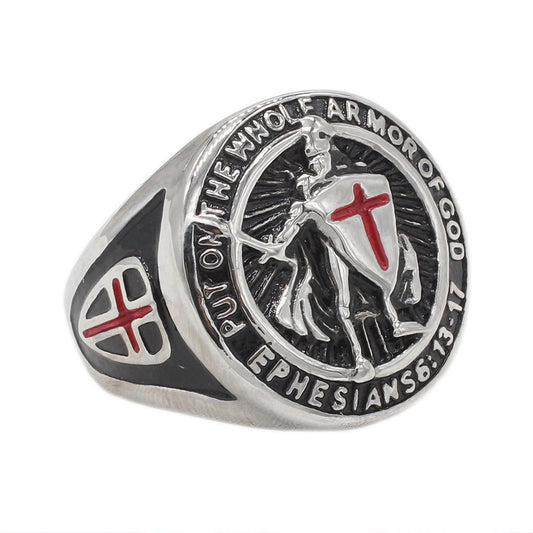 Planderful Titanium Steel Ring Knight Shield Cross Design For Men Unisex Statement Jewelry