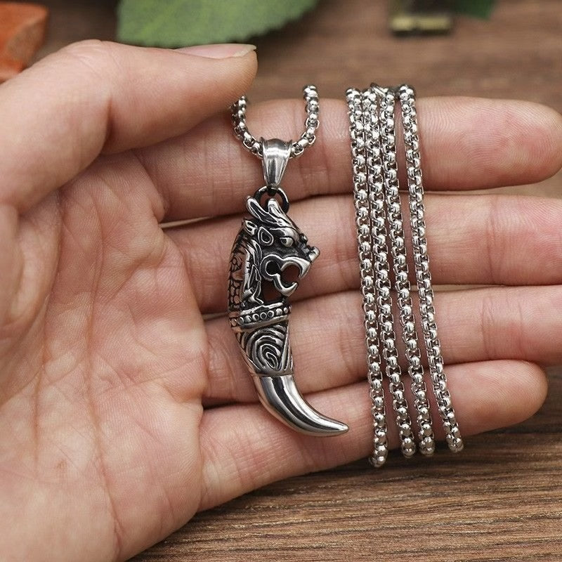 Planderful Wolf Tooth Pendant Necklace Stainless Steel