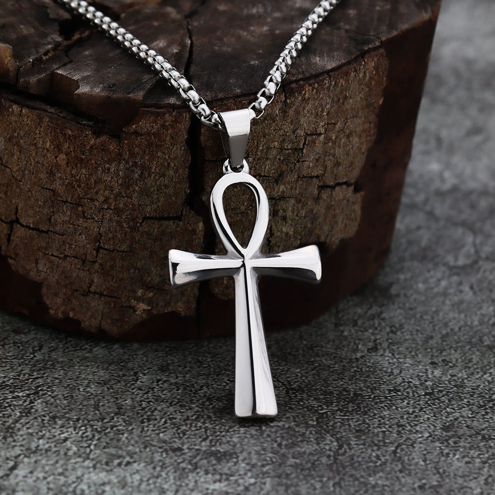 Minimalist Cross Egyptian Stainless Steel Men's Pendant Necklace