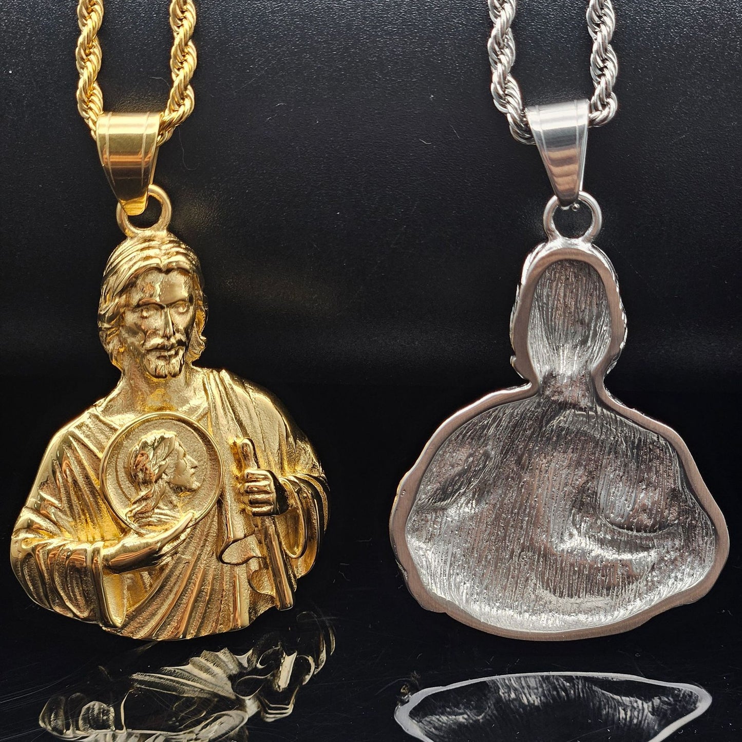 Planderful St Jude Bust Necklace Titanium Steel Unisex Protection Pendant Statement Jewelry