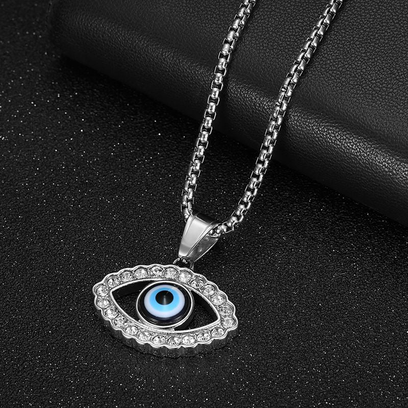 Steel Necklace - Statement Hip Hop Turkish Blue Eye Pendant