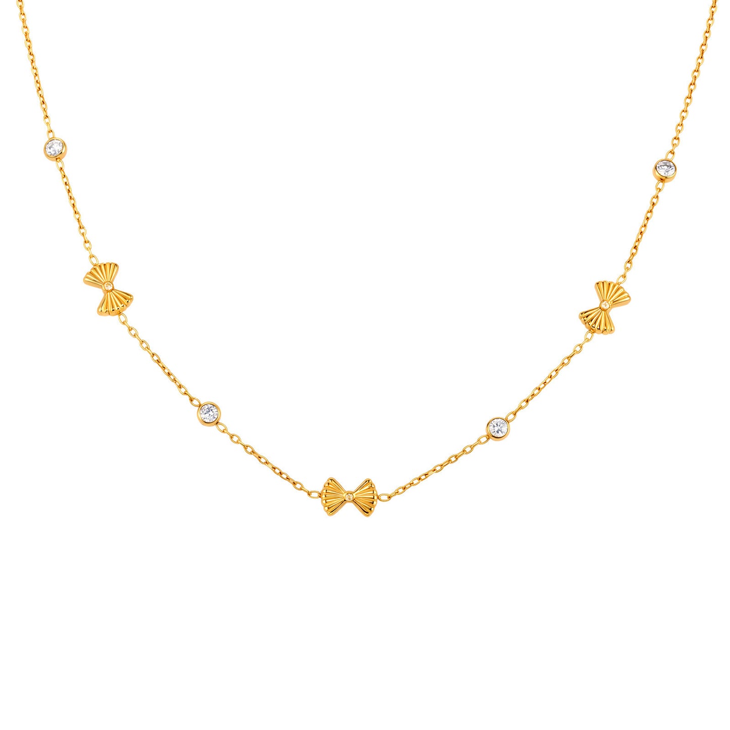 Stainless Steel Bow Zircon Women's Neck Chain Necklace