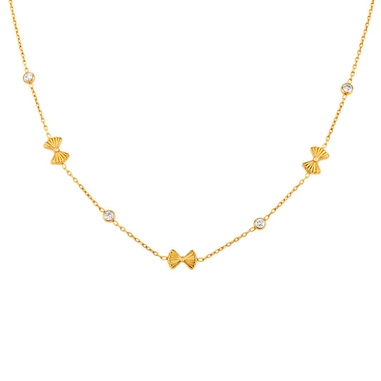 Stainless Steel Bow Zircon Women's Neck Chain Necklace