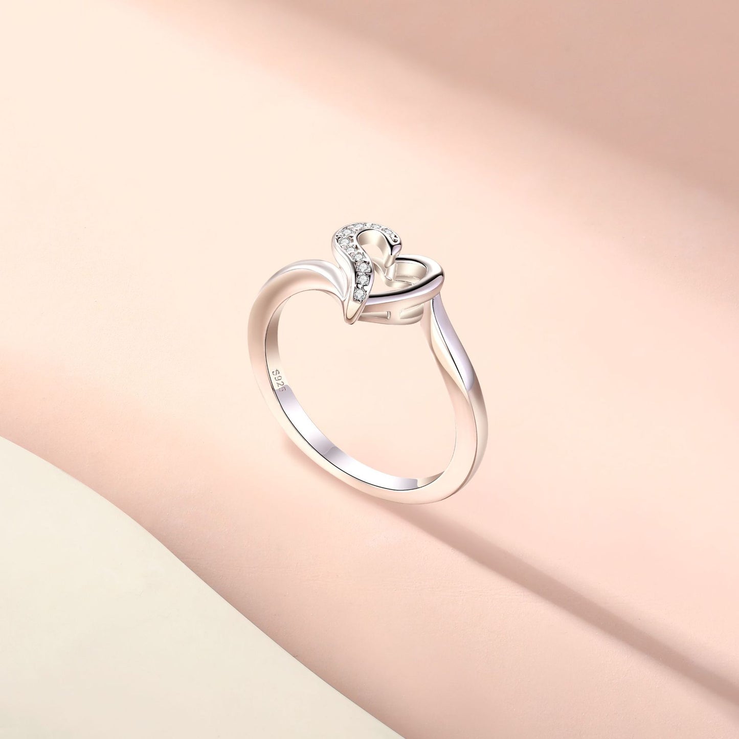 Planderful S925 Sterling Silver Heart Ring For Women With Zircon Accent Light Luxury Jewelry