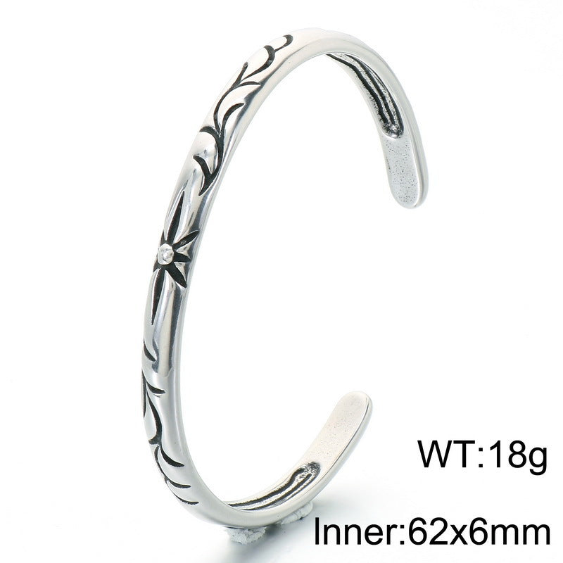 Punk Style Antique Winding Snake Thin Bracelet Goth Zircon Flower Stainless Steel Men's