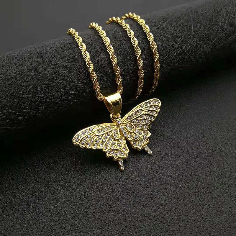 Rhinestone Necklace - Elegant Butterfly Pendant