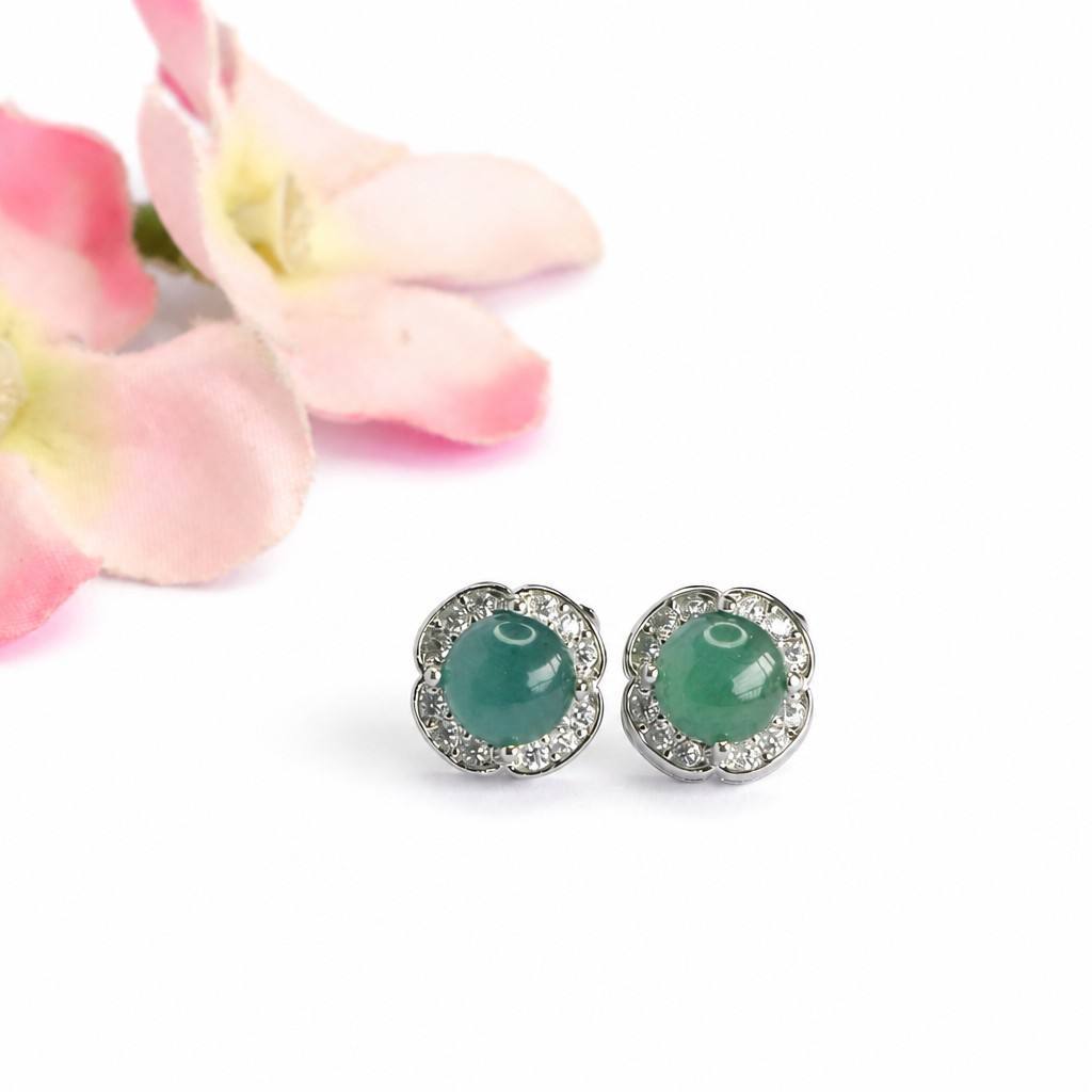 Blue-Water Jadeite Clover Stud Earrings