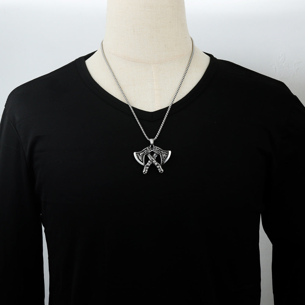 European And American Stainless Steel Double-Headed Axe Pendant