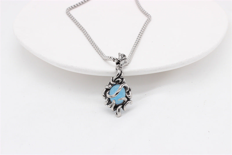 Planderful Titanium Steel Pendant For Men Unisex Retro Bluestone Flame Jewelry With Bold Statement