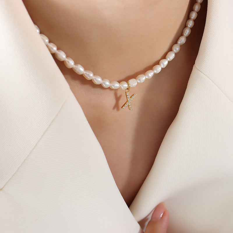 Exquisite Titan Gold-Plated Necklace with Full-Zircon Pendant