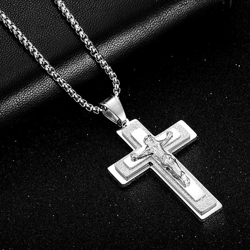 Planderful Cross Pendant Necklace Stainless Steel Wire Cut Casting Unisex Gift Everyday Wear