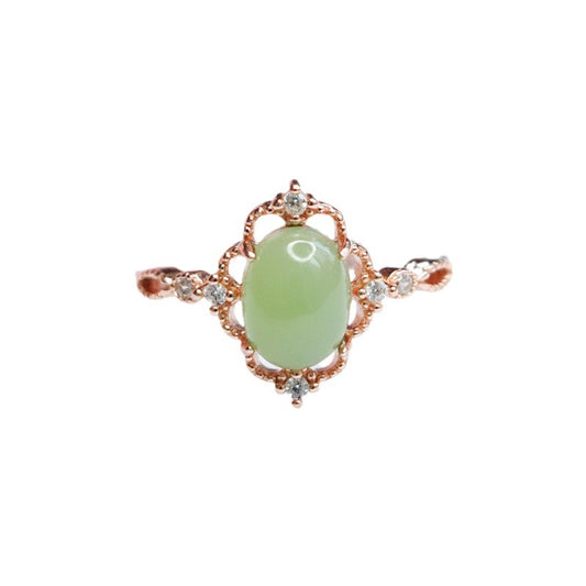 925 Sterling Silver Hetian Jade Openwork Ring