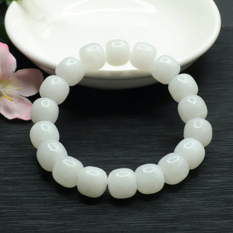 White Hetian Jade Vintage-Style Bead Bracelet