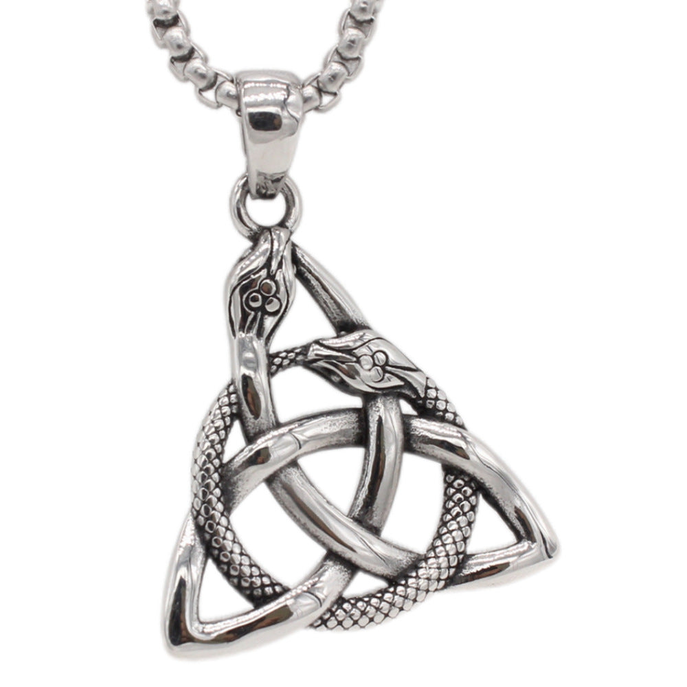 Titanium Steel Snake Triangle Pendant For Men And Unisex Durable Protection Symbol Everyday Genie Planderful