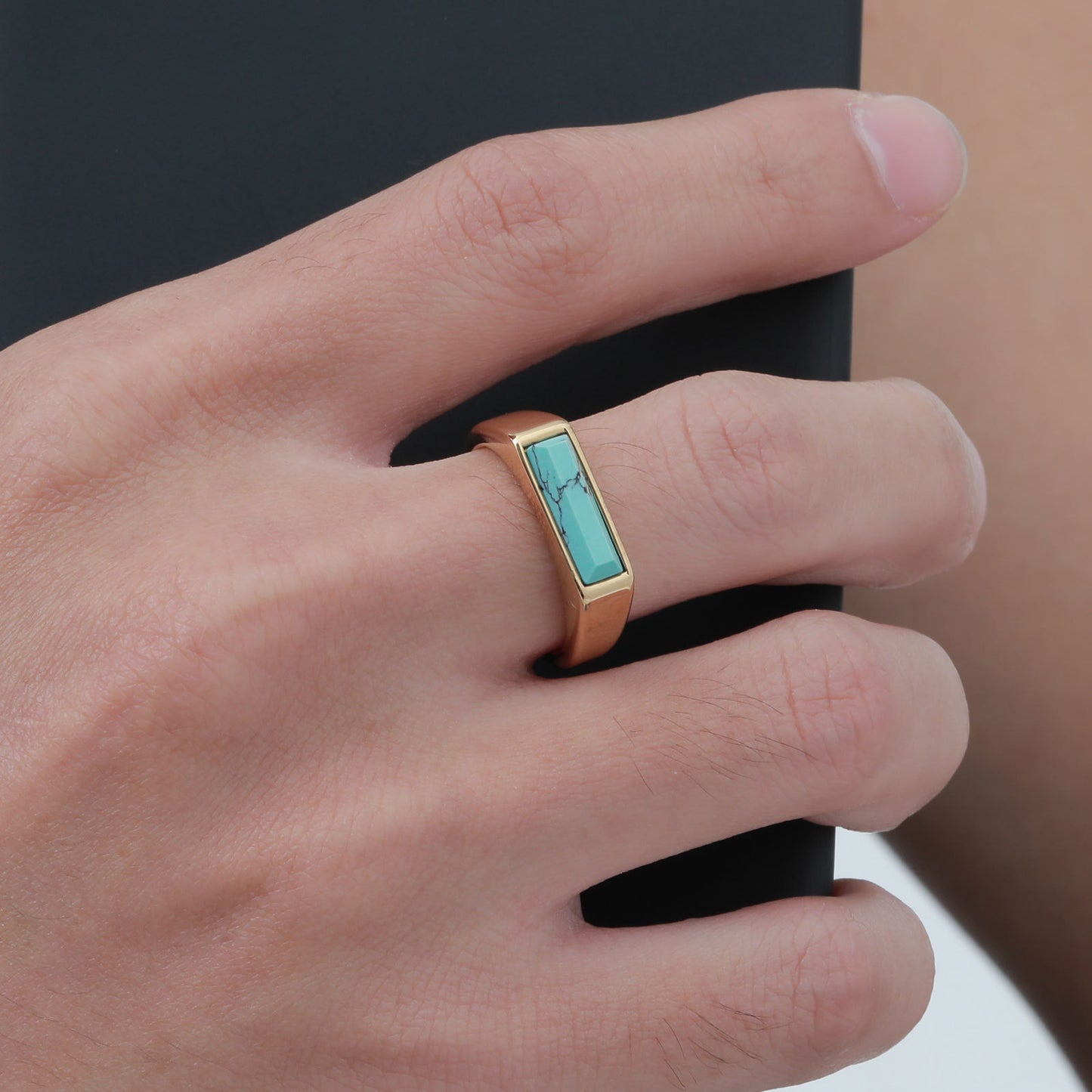 Planderful Men Turquoise Tigers Eye Ring Stainless Steel