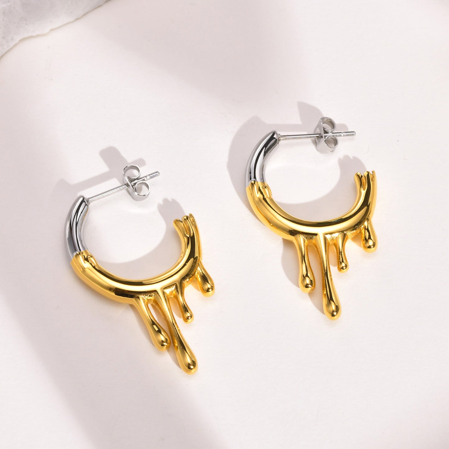 Irregular Earrings Stainless Steel Flowing Water Drop C Shaped Earrings Gold Women's Fashion