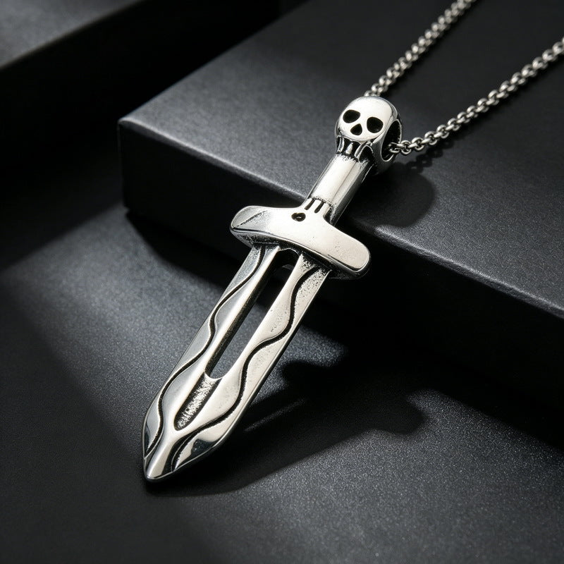 Viking Weapon Tomahawk Short Sword Titanium Steel Pendant Vintage Celtic Skull Axe Knife Necklace