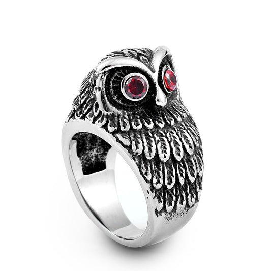 Personalized Retro Owl Ring in Titanium Steel with Sparkling Zircon for Stylish Men and Women, Available in Multiple Sizes