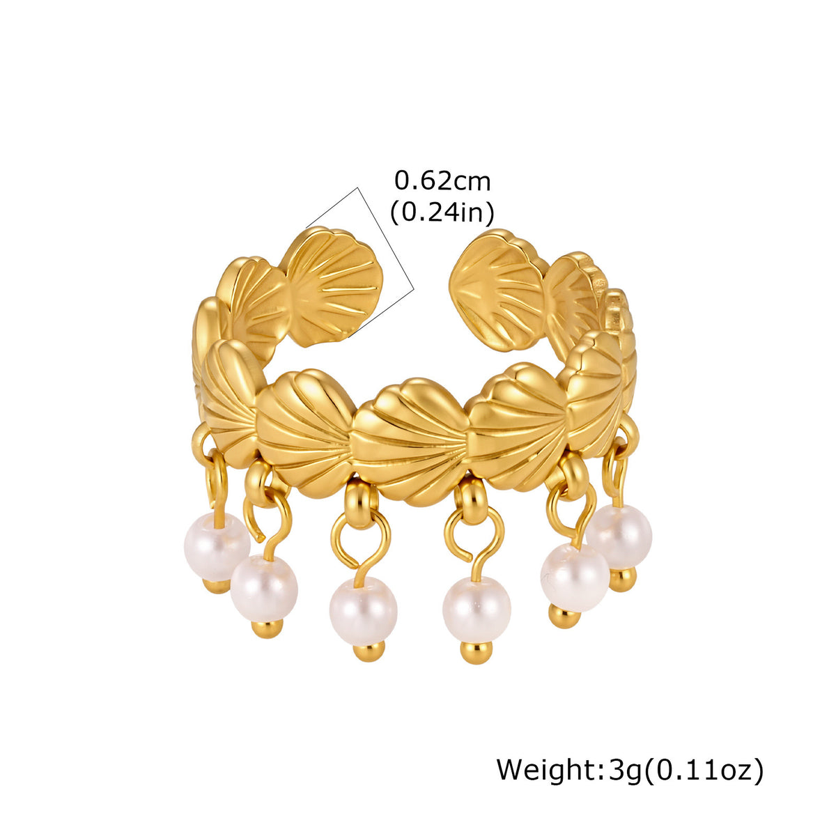 Ladies Open Stainless Steel Shell Imitation Pearl Tassel Bohemian Daily Ring