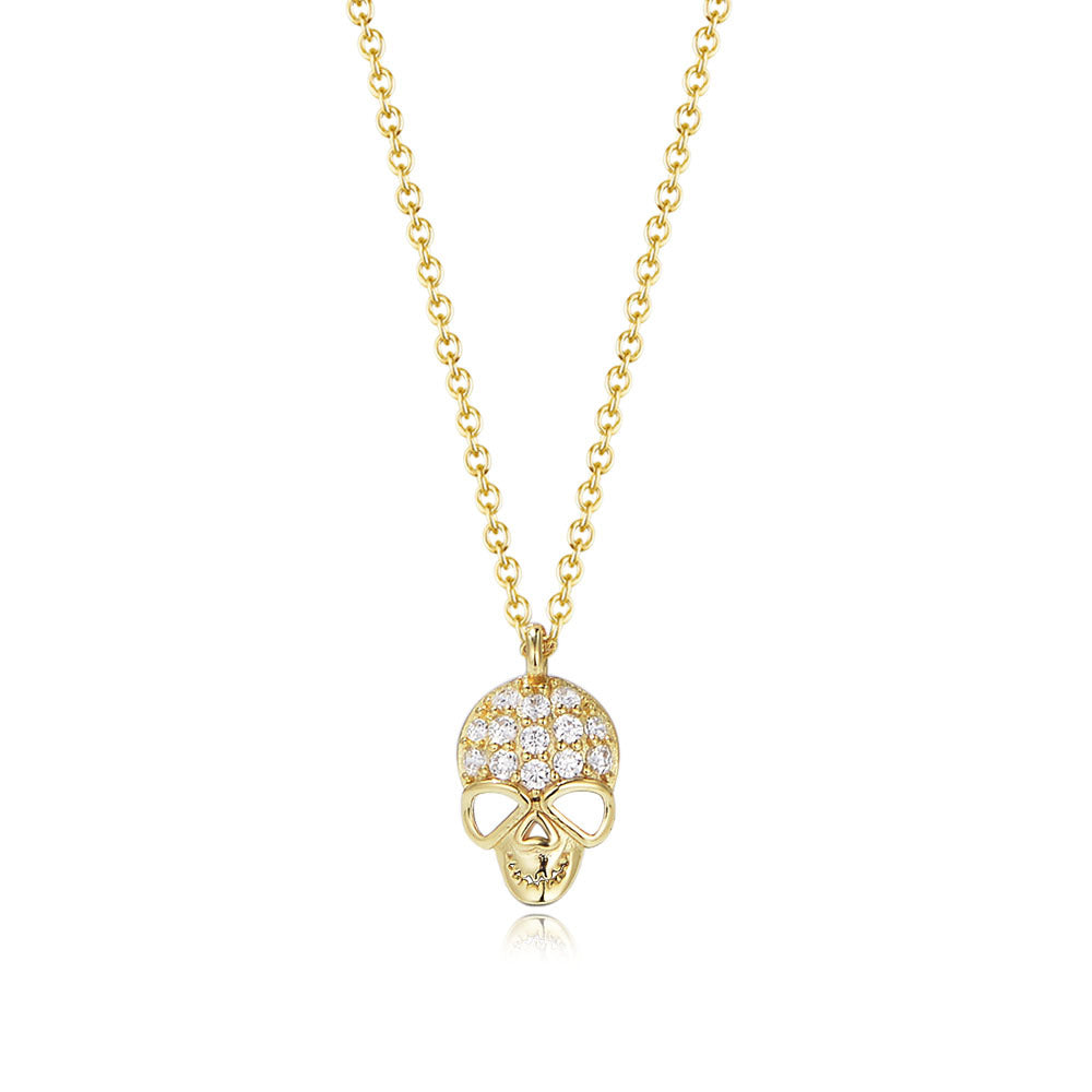 S925 Sterling Silver Zircon Skull Pendant Necklace Hip-Hop Personality Foreign Trade
