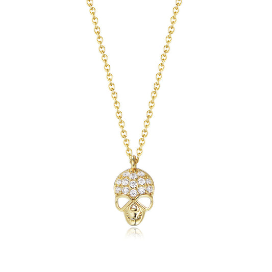 S925 Sterling Silver Zircon Skull Pendant Necklace Hip-Hop Personality Foreign Trade