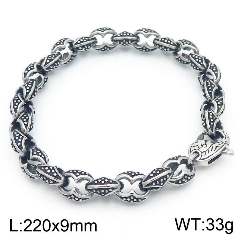 Punk Style Pig Nose Chain – Smeared Dotted Coffee Bean Chain Stainless Steel Men's Bracelet