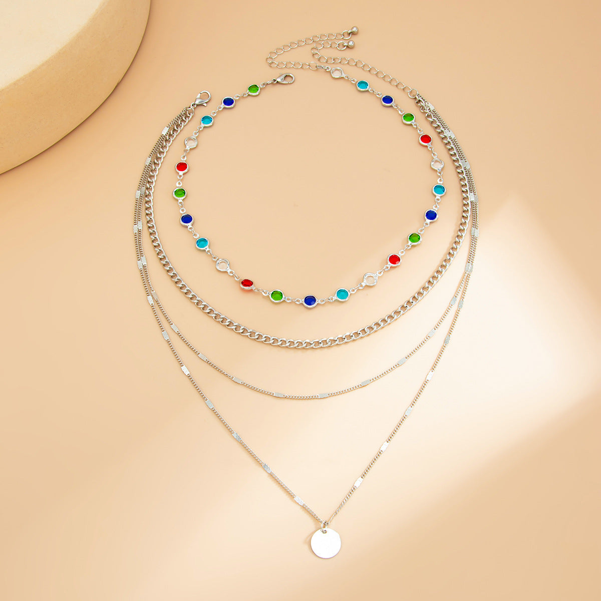 Crystal-Style Round Pendant Necklace